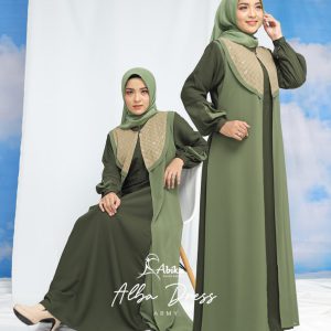 [BUNDLE] ABIKA ALBA DRESS ARMY #M + ABIKA HIJAB SYAKHIRA KHIMAR XL LATTE