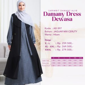 [BUNDLE] ABIKA DAMANY-DRESS-HITAM-#L + ABIKA HIJAB BELLA SQUARE JAHIT TEPI HITAM