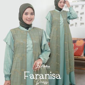 [ABIKA] FARANISA DRESS SAGE GREEN #L + ABIKA HIJAB BASIC UMROH ARMY
