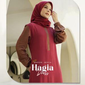 [BUNDLE] ABIKA HAGIA DRESS MAROON-MOCCA #L + ABIKA HIJAB MEYLISA BERGO COKTU