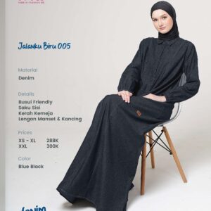 [BUNDLE] NIBRAS JALANKU BIRU 005 DRESS BLUE BLACK #L + NADHEERA SAMETHA SCARF DUST