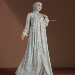 [BUNDLE] NADHEERA ABELLEA-DRESS-LAURELGREEN-#S + NIBRAS HIJAB FULMALA PASHMINA HEDGE GREEN