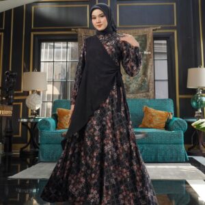 [BUNDLE] NADHEERA AINARAYA-DRESS-STYLE-3-BLACK-#XXL + KEKE INAYA RUBY SCARF PEACH