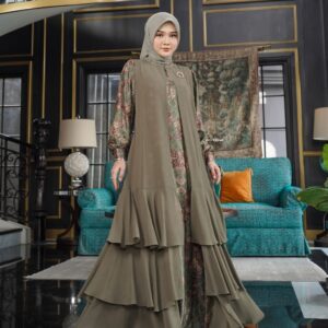 [BUNDLE] NADHEERA AINARAYA-DRESS-STYLE-4-OLIVE-#S + NIBRAS HIJAB FULMALA PASHMINA HEDGE GREEN