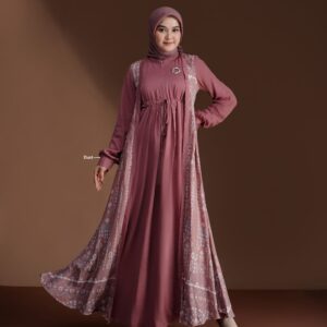 [BUNDLE] NADHEERA DOVELY-DRESS-DUST-#XXXL + NIBRAS HIJAB FULMALA PASHMINA ROUGE