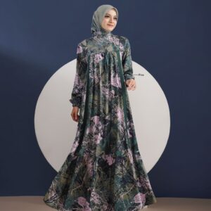 [BUNDLE] NADHEERA MALYAZA-DRESS-PINE-#L + KEKE INAYA RUBY SCARF MAROON