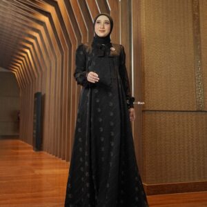 [BUNDLE] NADHEERA SYMPHONY-DRESS-STYLE-5-BLACK-#L + NIBRAS HIJAB BIHRIA SCARVES BLACK