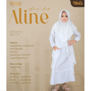 [BUNDLE] NIBRAS-ALINE GAMIS ANAK BROKEN WHITE #P1 + NIBRAS HIJAB-STARLA REBORN PAD 1 MAROON #XS