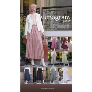 Arabelle Monogram Pleated Skirt with Buttons