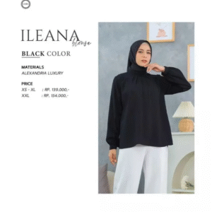 [Mix & Match] LORA ILEANA BLOUSE BLACK #XXL + NADHEERA KAIA SCARF MIDNIGHT - Paket Stylish: Blouse & Hijab Serasi
