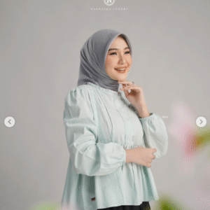 [Mix & Match] NADHEERA HILARYA-BLOUSE-AZURE + LORA AZURA SCARF SOFT GREEN - Paket Stylish: Blouse & Hijab Serasi