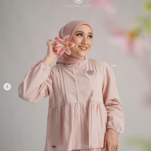 [Mix & Match] NADHEERA HILARYA-BLOUSE-SEPHIA + LORA AZURA SCARF ROSE PINK - Paket Stylish: Blouse & Hijab Serasi