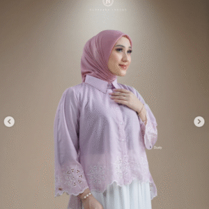 [Mix & Match] NADHEERA SIMMA-BLOUSE-DUSTY-#L + NIBRAS HIJAB DIAMOND PASHMINA LAVENDER - Paket Stylish: Blouse & Hijab Serasi