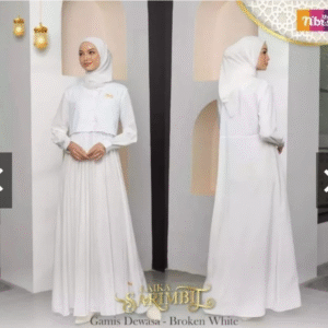 [Bundling Serasi] NIBRAS RAYYAZAN 002 BROKEN WHITE #S + NIIBRAS LAIKA GAMIS BROKEN WHITE #L (0) - 2in1 Paket: Gamis & Tunik Putih
