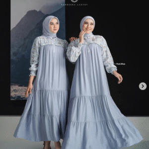 [Bundling Serasi] NADHEERA TANIVVA-DRESS-FESHBLUE-#XXL + ZABANNIA CHANDANI DRESS TULE MOM KODE 2 BABY BLUE #2XL - Paket Elegan Duo Gamis: Nadheera Luxury + Daily Look Senada