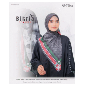 [Random] NIBRAS HIJAB BIHRIA SCARVES BLACK + ABIKA KATY POUCH BEIGE-HITAM - Gift Set Cantik: Scarf & Pouch
