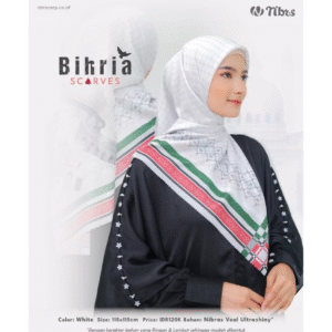 [Random] NIBRAS HIJAB BIHRIA SCARVES WHITE + ABIKA KATY POUCH PUTIH-LATTE - Gift Set Cantik: Scarf & Pouch
